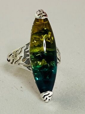 Vintage 90s Chunky Sterling Silver Resin Statement Ring - Size 7